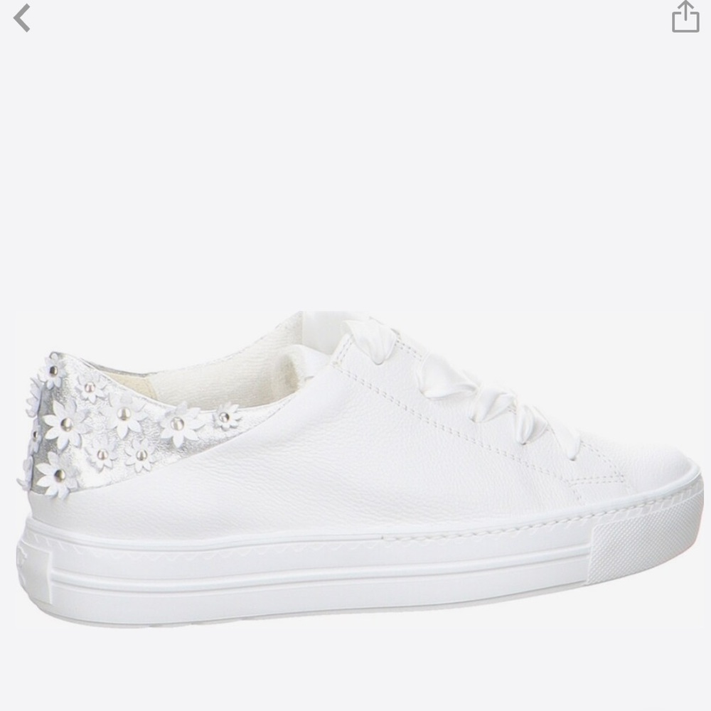 PAUL GREEN White Leather sneakers floral detail on back size US 5.5 - Picture 3 of 13